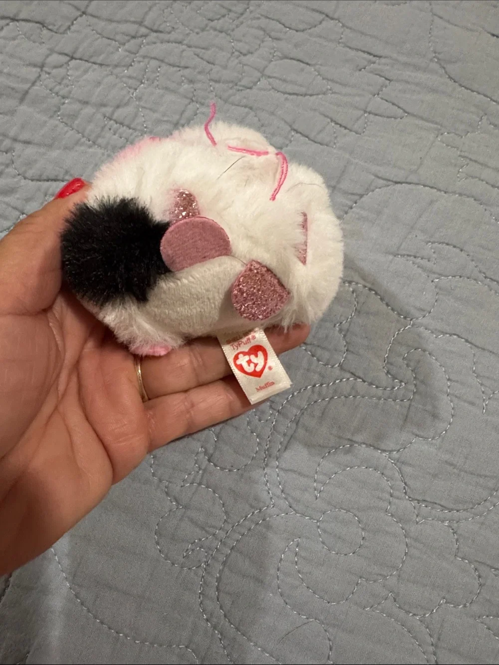 Ty White & Pink Plush Cat Toy - Round Furry Companion